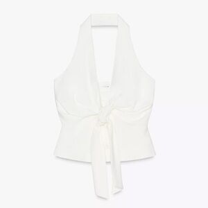 Zara Knot Halter Vest Size M Ecru